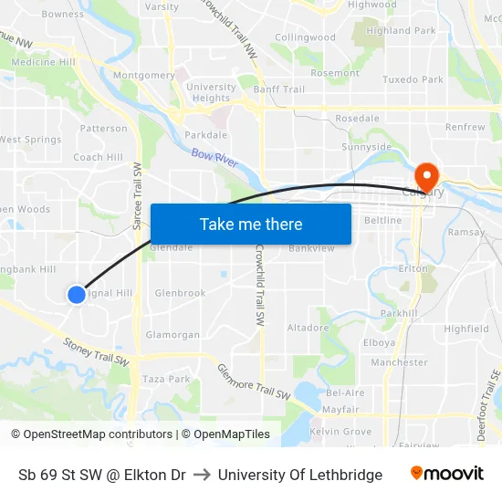 Sb 69 St SW @ Elkton Dr to University Of Lethbridge map