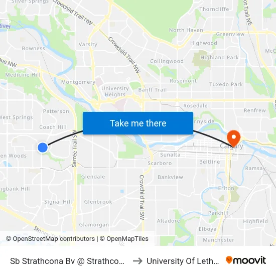 Sb Strathcona Bv @ Strathcona Dr SW to University Of Lethbridge map