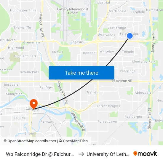 Wb Falconridge Dr @ Falchurch Rd NE to University Of Lethbridge map