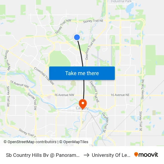 Sb Country Hills Bv @ Panorama Hills Wy NW to University Of Lethbridge map