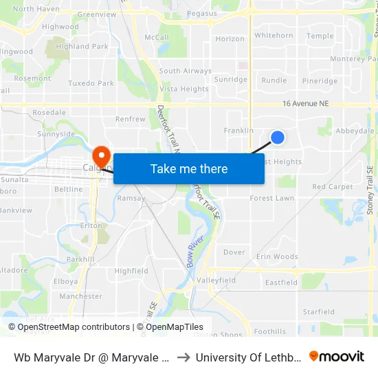 Wb Maryvale Dr @ Maryvale Wy NE to University Of Lethbridge map