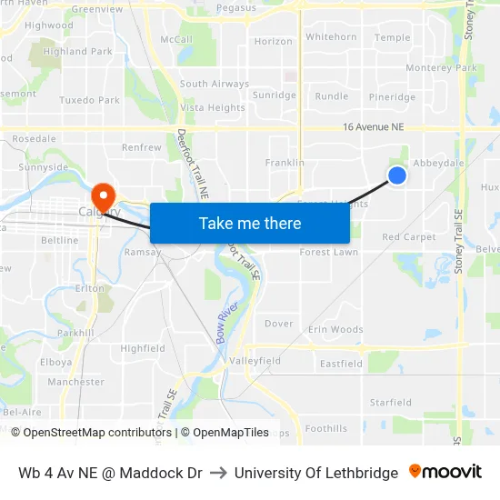 Wb 4 Av NE @ Maddock Dr to University Of Lethbridge map