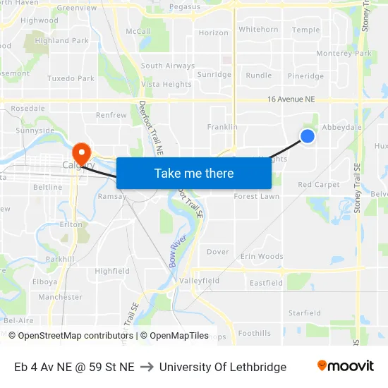 Eb 4 Av NE @ 59 St NE to University Of Lethbridge map
