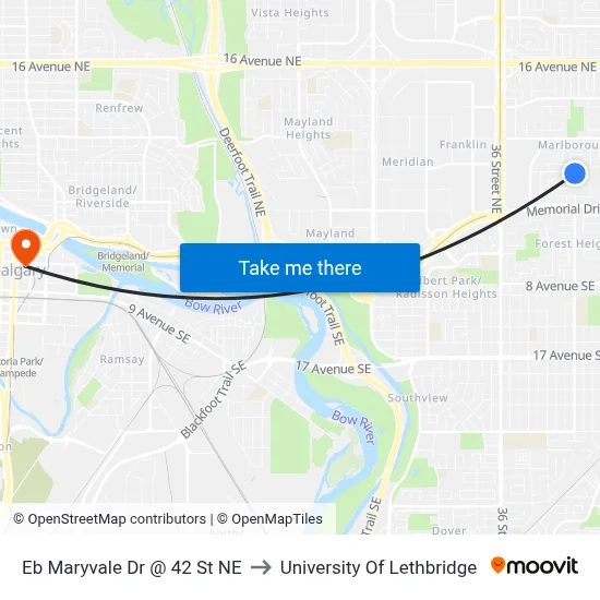 Eb Maryvale Dr @ 42 St NE to University Of Lethbridge map