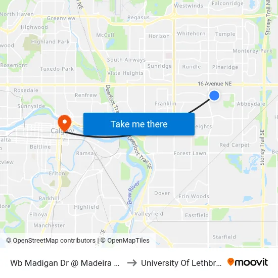 Wb Madigan Dr @ Madeira Dr NE to University Of Lethbridge map