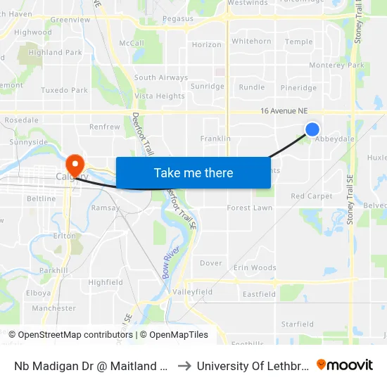 Nb Madigan Dr @ Maitland Dr NE to University Of Lethbridge map