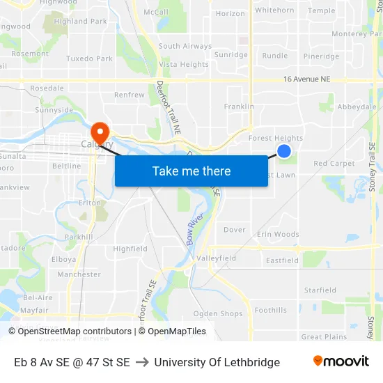Eb 8 Av SE @ 47 St SE to University Of Lethbridge map