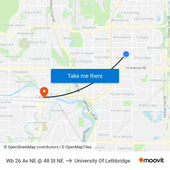 Wb 26 Av NE @ 48 St NE to University Of Lethbridge map