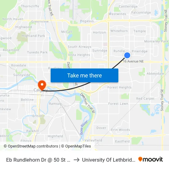 Eb Rundlehorn Dr @ 50 St NE to University Of Lethbridge map