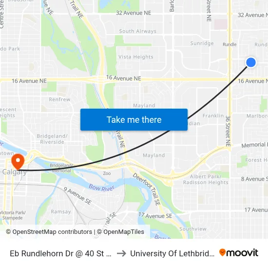 Eb Rundlehorn Dr @ 40 St NE to University Of Lethbridge map