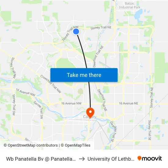 Wb Panatella Bv @ Panatella Hl NW to University Of Lethbridge map