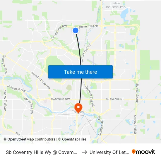 Sb Coventry Hills Wy @ Covemeadow Rd NE to University Of Lethbridge map