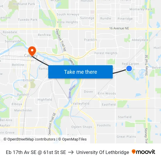 Eb 17th Av SE @ 61st St SE to University Of Lethbridge map
