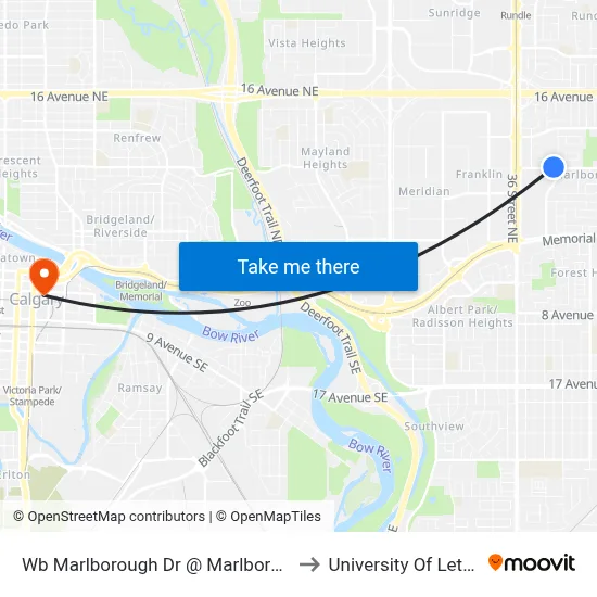 Wb Marlborough Dr @ Marlborough Wy NE to University Of Lethbridge map