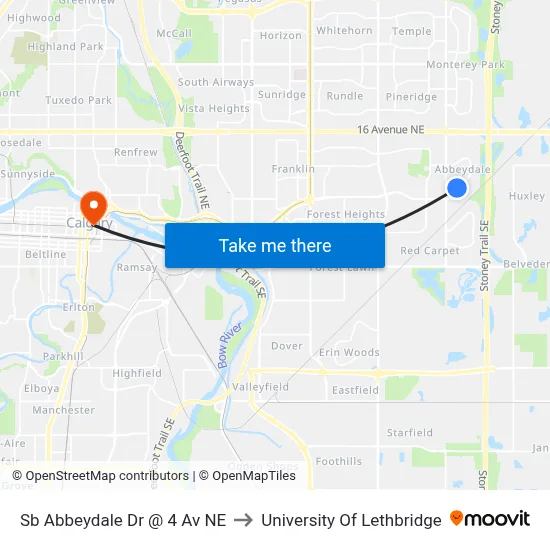 Sb Abbeydale Dr @ 4 Av NE to University Of Lethbridge map