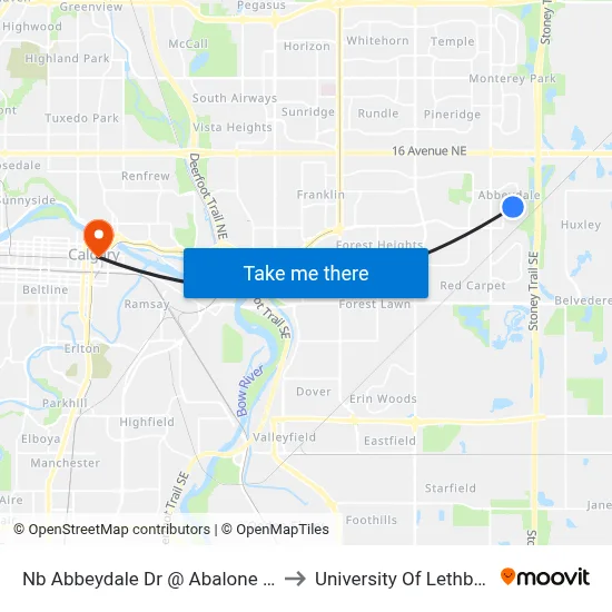 Nb Abbeydale Dr @ Abalone Cr NE to University Of Lethbridge map