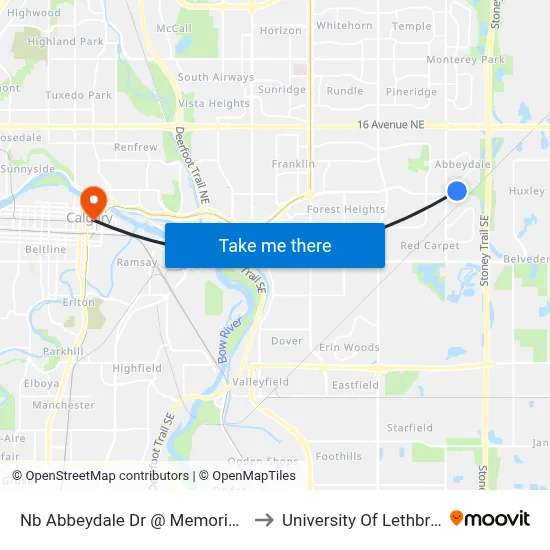 Nb Abbeydale Dr @ Memorial Dr E to University Of Lethbridge map