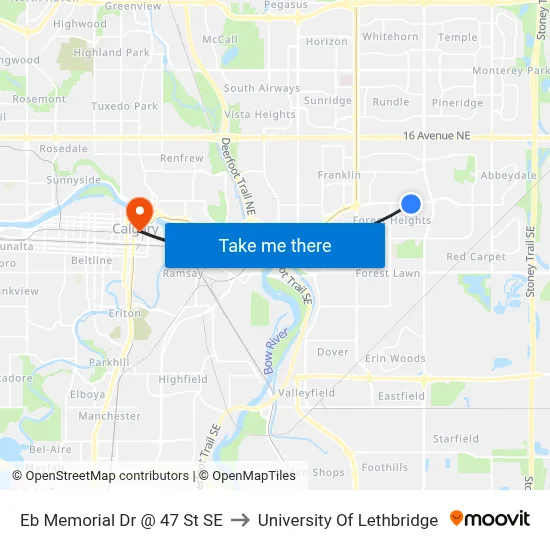 Eb Memorial Dr @ 47 St SE to University Of Lethbridge map