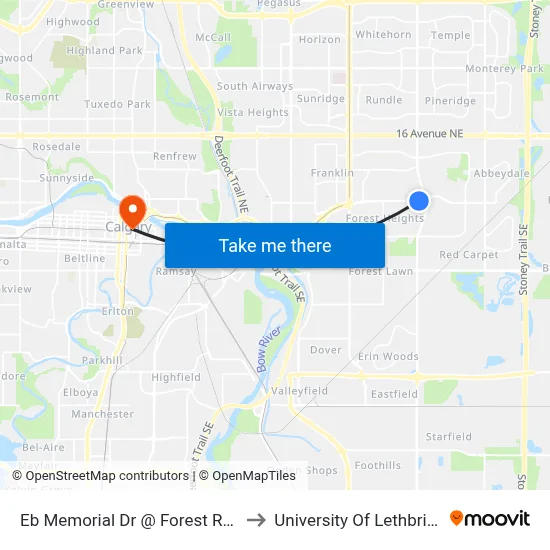 Eb Memorial Dr @ Forest Rd SE to University Of Lethbridge map