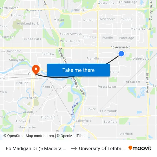 Eb Madigan Dr @ Madeira Dr NE to University Of Lethbridge map