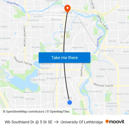 Wb Southland Dr @ 5 St SE to University Of Lethbridge map