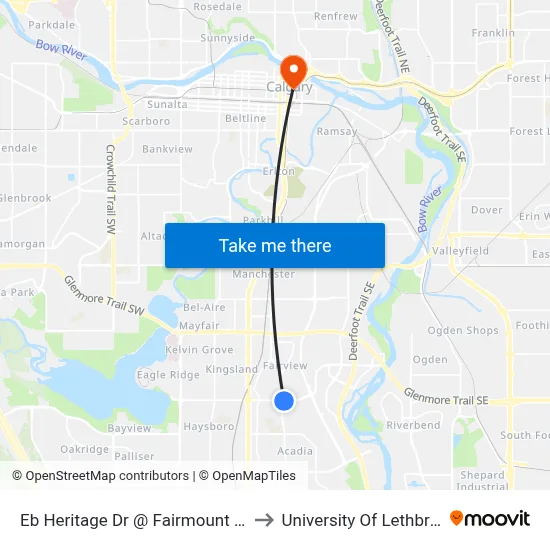 Eb Heritage Dr @ Fairmount Dr SE to University Of Lethbridge map
