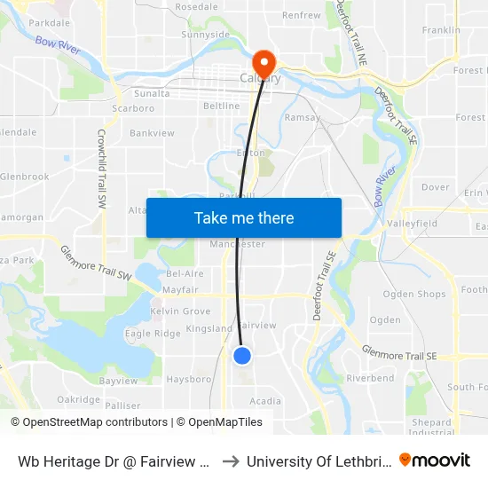 Wb Heritage Dr @ Fairview Dr SE to University Of Lethbridge map
