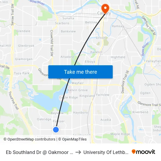 Eb Southland Dr @ Oakmoor Dr SW to University Of Lethbridge map