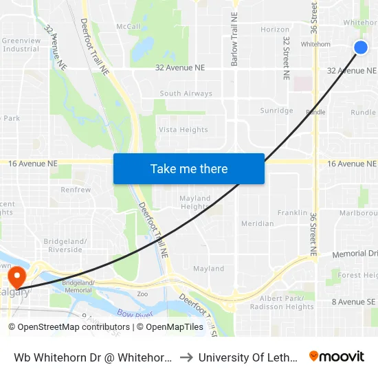Wb Whitehorn Dr @ Whitehorn Cr NE to University Of Lethbridge map