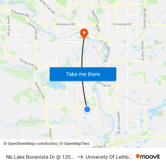 Nb Lake Bonavista Dr @ 120 Av SE to University Of Lethbridge map