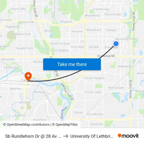 Sb Rundlehorn Dr @ 28 Av NE to University Of Lethbridge map