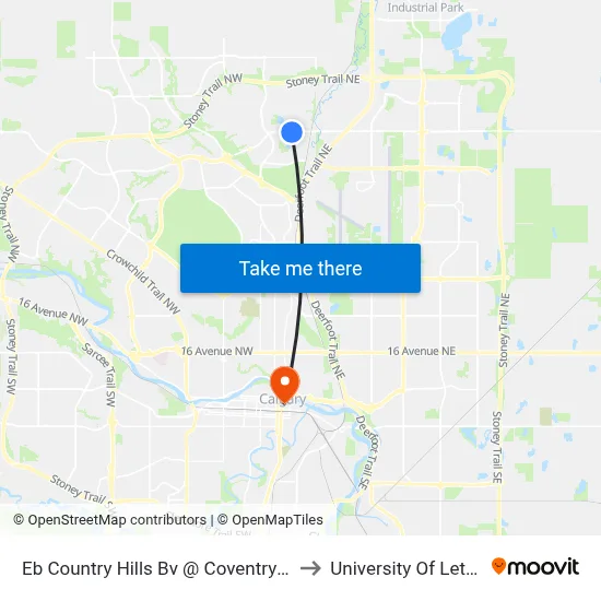 Eb Country Hills Bv @ Coventry Hills Bv NE to University Of Lethbridge map