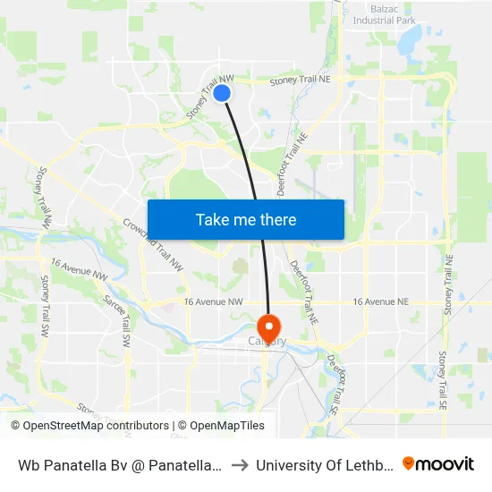Wb Panatella Bv @ Panatella St NW to University Of Lethbridge map