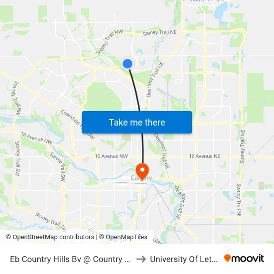 Eb Country Hills Bv @ Country Hills Dr NW to University Of Lethbridge map
