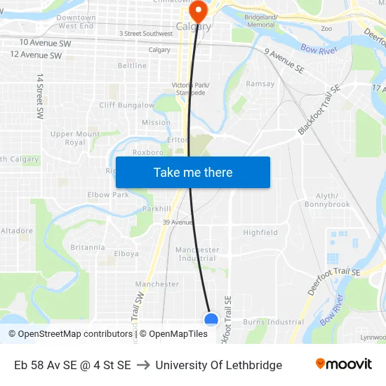Eb 58 Av SE @ 4 St SE to University Of Lethbridge map