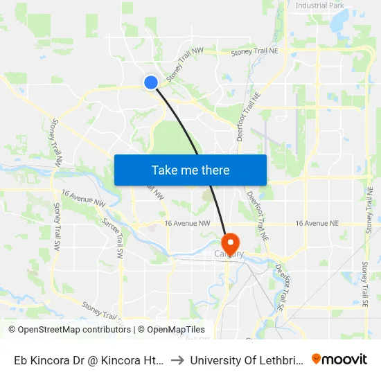 Eb Kincora Dr @ Kincora Ht NW to University Of Lethbridge map