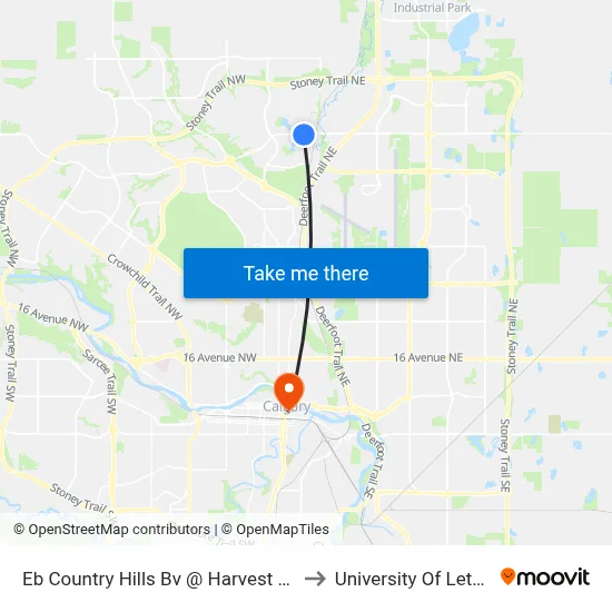 Eb Country Hills Bv @ Harvest Hills Ga NE to University Of Lethbridge map
