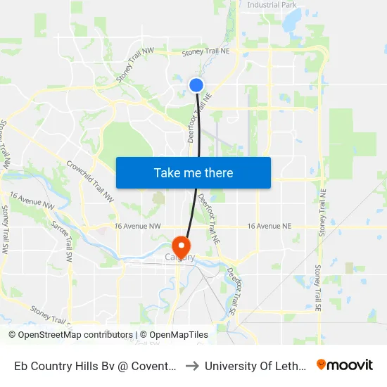 Eb Country Hills Bv @ Coventry Bv NE to University Of Lethbridge map