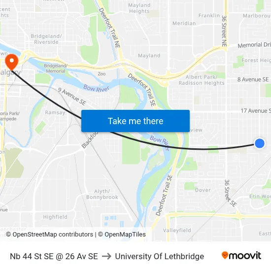 Nb 44 St SE @ 26 Av SE to University Of Lethbridge map
