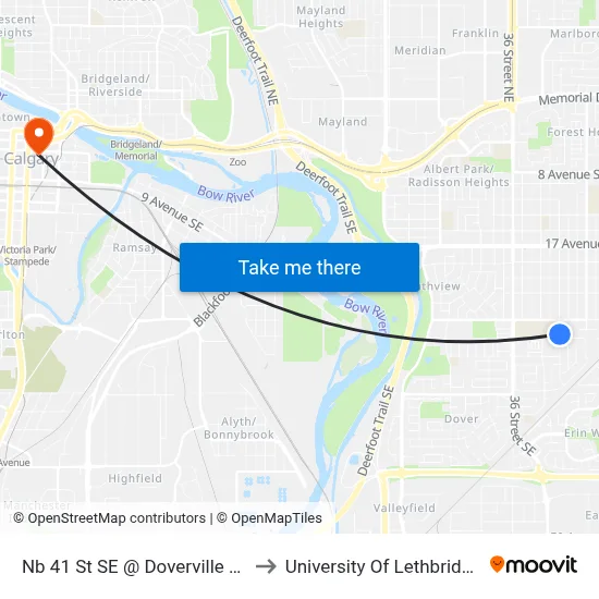Nb 41 St SE @ Doverville Cr to University Of Lethbridge map