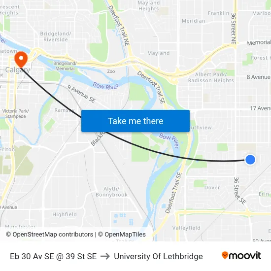 Eb 30 Av SE @ 39 St SE to University Of Lethbridge map