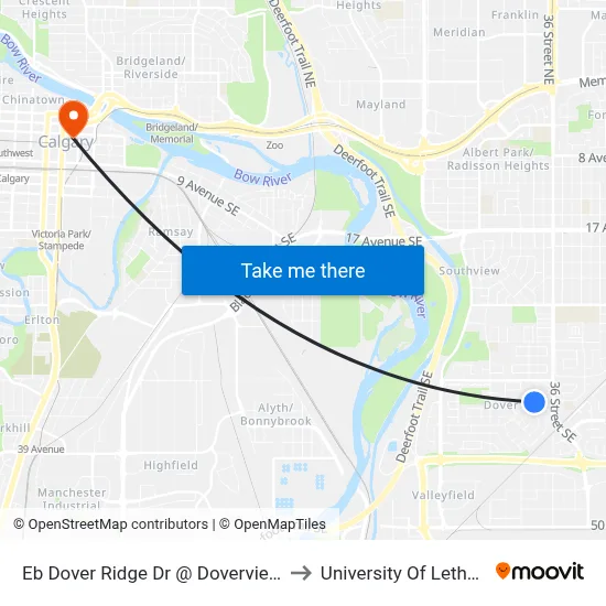 Eb Dover Ridge Dr @ Doverview Dr SE to University Of Lethbridge map