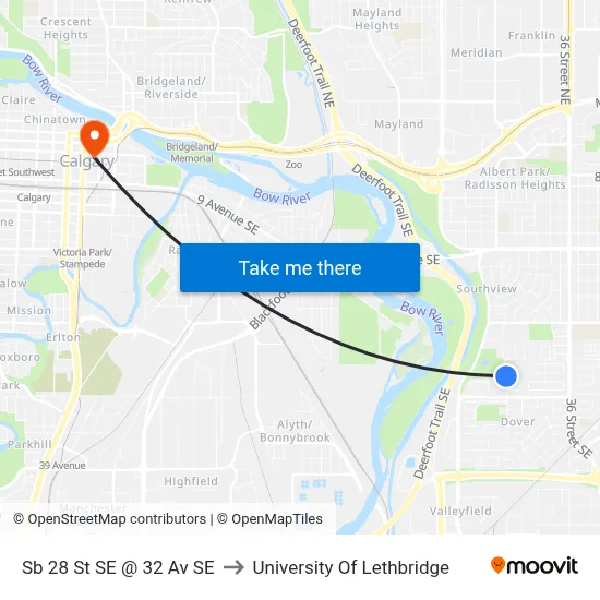 Sb 28 St SE @ 32 Av SE to University Of Lethbridge map