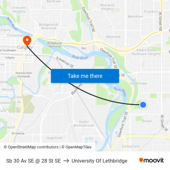 Sb 30 Av SE @ 28 St SE to University Of Lethbridge map