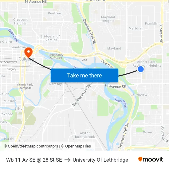 Wb 11 Av SE @ 28 St SE to University Of Lethbridge map
