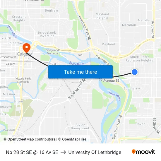 Nb 28 St SE @ 16 Av SE to University Of Lethbridge map