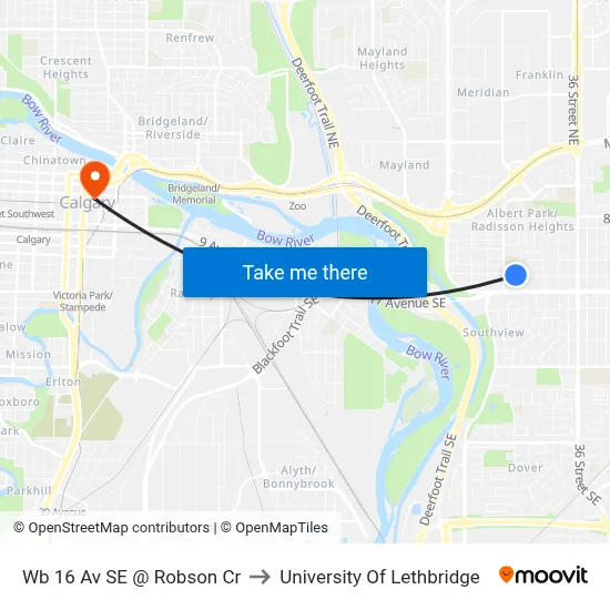 Wb 16 Av SE @ Robson Cr to University Of Lethbridge map