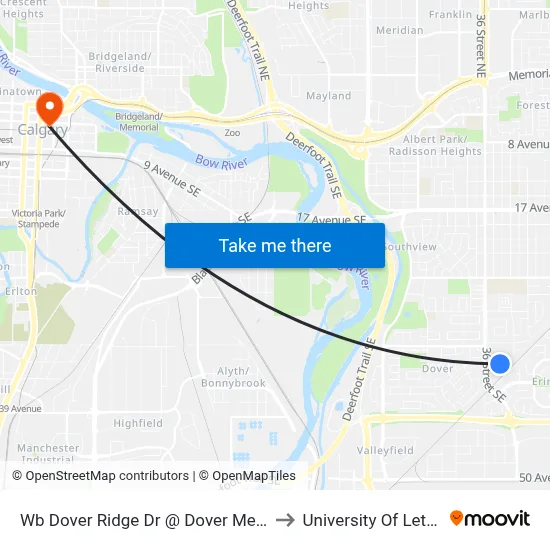 Wb Dover Ridge Dr @ Dover Meadow Cl SE to University Of Lethbridge map