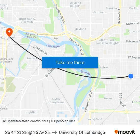 Sb 41 St SE @ 26 Av SE to University Of Lethbridge map