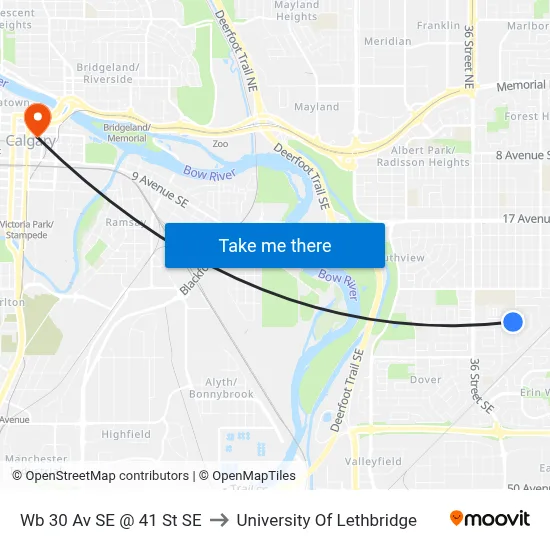 Wb 30 Av SE @ 41 St SE to University Of Lethbridge map
